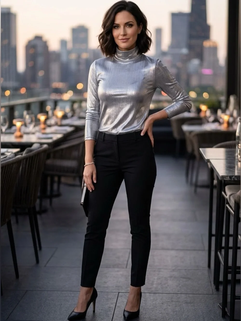 Kate Spade Metallic Silver Turtleneck Top (D-1)
